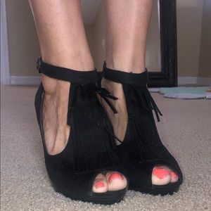 Candie’s black suede platform heels